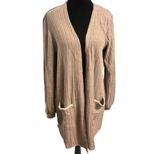 Women's Blu Pepper Ribbed Cardigan Sweater L Brown with Off White Trim